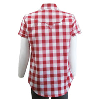 Women's Short Sleeve Red Gingham Check Western Shirt by Rockmount Ranch Wear with sawtooth pocket shirt