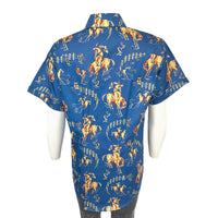 Men's Vintage Blue Bronc Print Short Sleeve Western Shirt by Rockmount Ranch Wear with floral western wear print