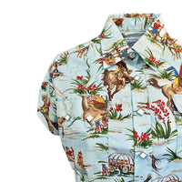 Women's Vintage Light Blue Short Sleeve Print Western Shirt by Rockmount Ranch Wear with floral western shirt print
