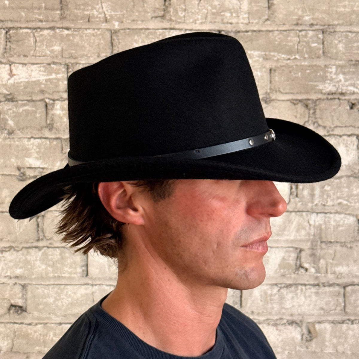 Crushable Black Wool Felt Magic Pinch Western Hat by Rockmount Ranch Wear with pinched crease