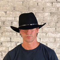 Crushable Black Wool Felt Magic Pinch Western Hat by Rockmount Ranch Wear with pinched crease