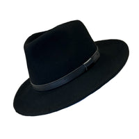 Black Wool Felt Western Hat with Faux Leather Band by Rockmount Ranch Wear, 4 inch brim, pinch front crown