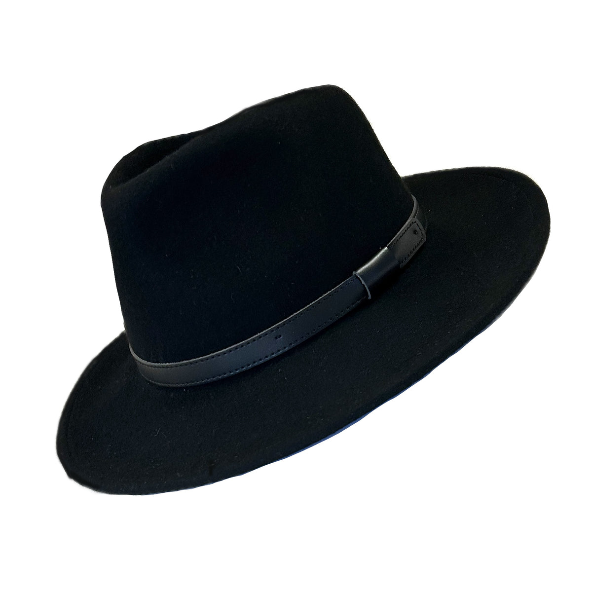 Black Wool Felt Western Hat with Faux Leather Band by Rockmount Ranch Wear, 4 inch brim, pinch front crown