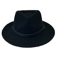 Black wool felt western hat by Rockmount Ranch Wear with faux leather band, pinch front crown