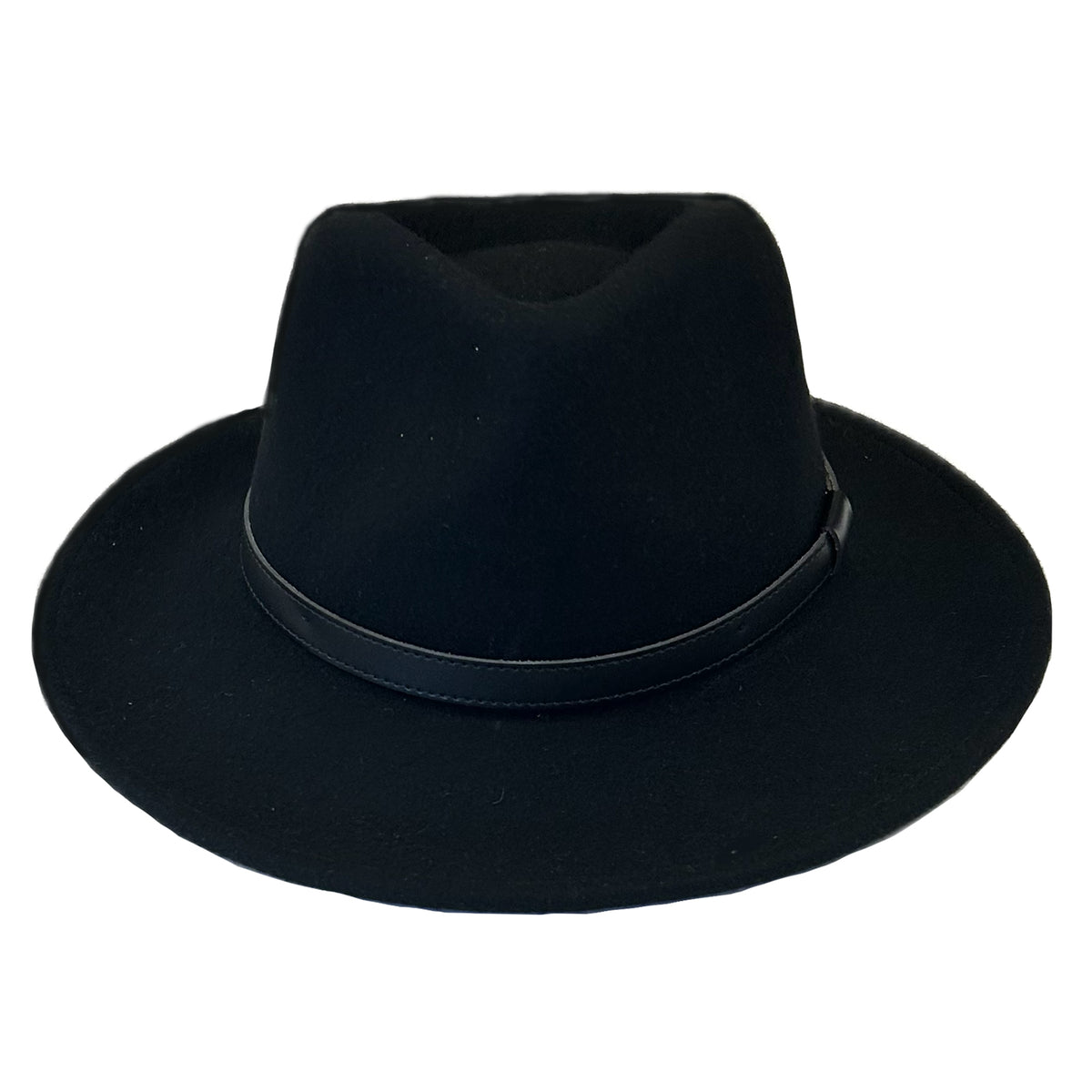 Black wool felt western hat by Rockmount Ranch Wear with faux leather band, pinch front crown