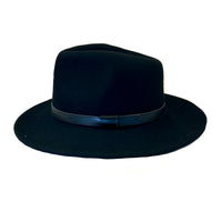 Black Wool Felt Western Hat with Faux Leather Band by Rockmount Ranch Wear, pinch front crown