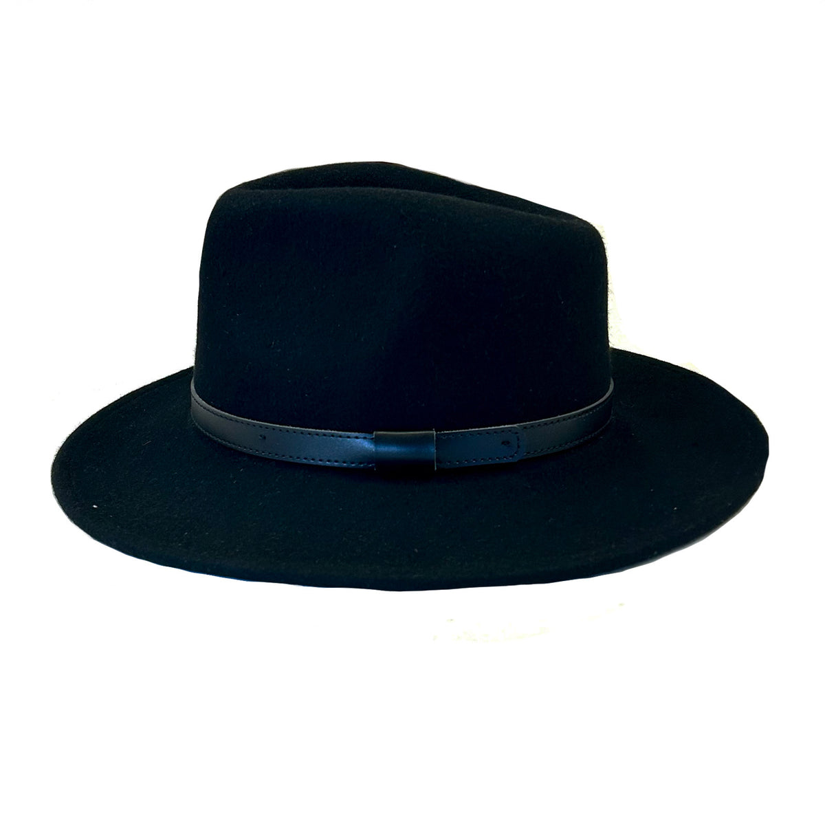 Black Wool Felt Western Hat with Faux Leather Band by Rockmount Ranch Wear, pinch front crown