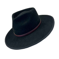 Black Wool Felt Flat Brim Western Hat with Faux Leather Band, Rockmount Ranch Wear, pinch front crown