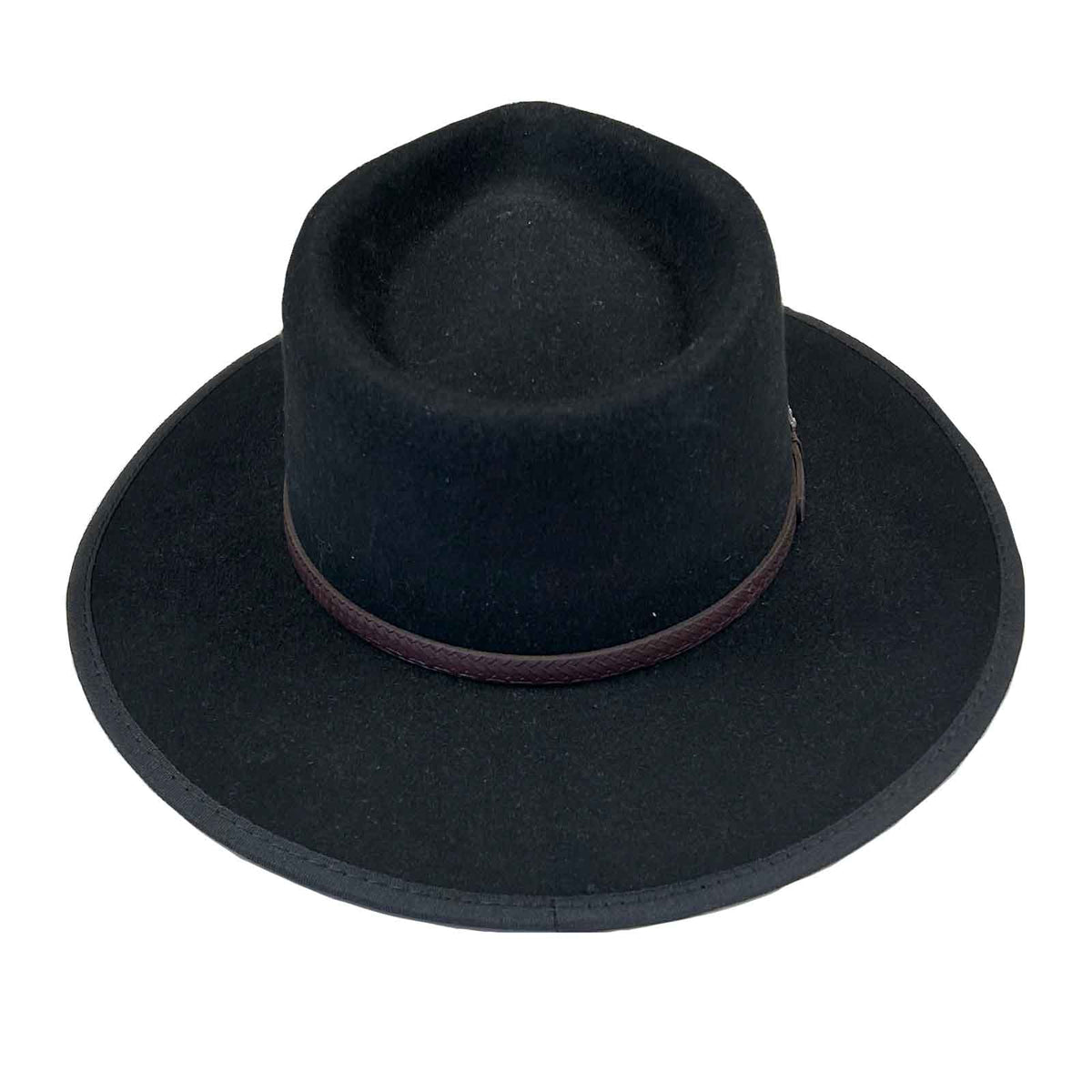 Black Wool Felt Flat Brim Western Hat with faux leather styled hatband, Rockmount Ranch Wear, size M