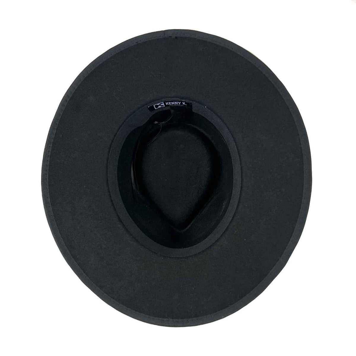 Black wool felt flat brim western hat by Rockmount Ranch Wear with faux leather styled hatband, size M