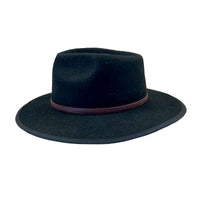 Black Wool Felt Flat Brim Western Hat by Rockmount Ranch Wear with faux leather styled hatband