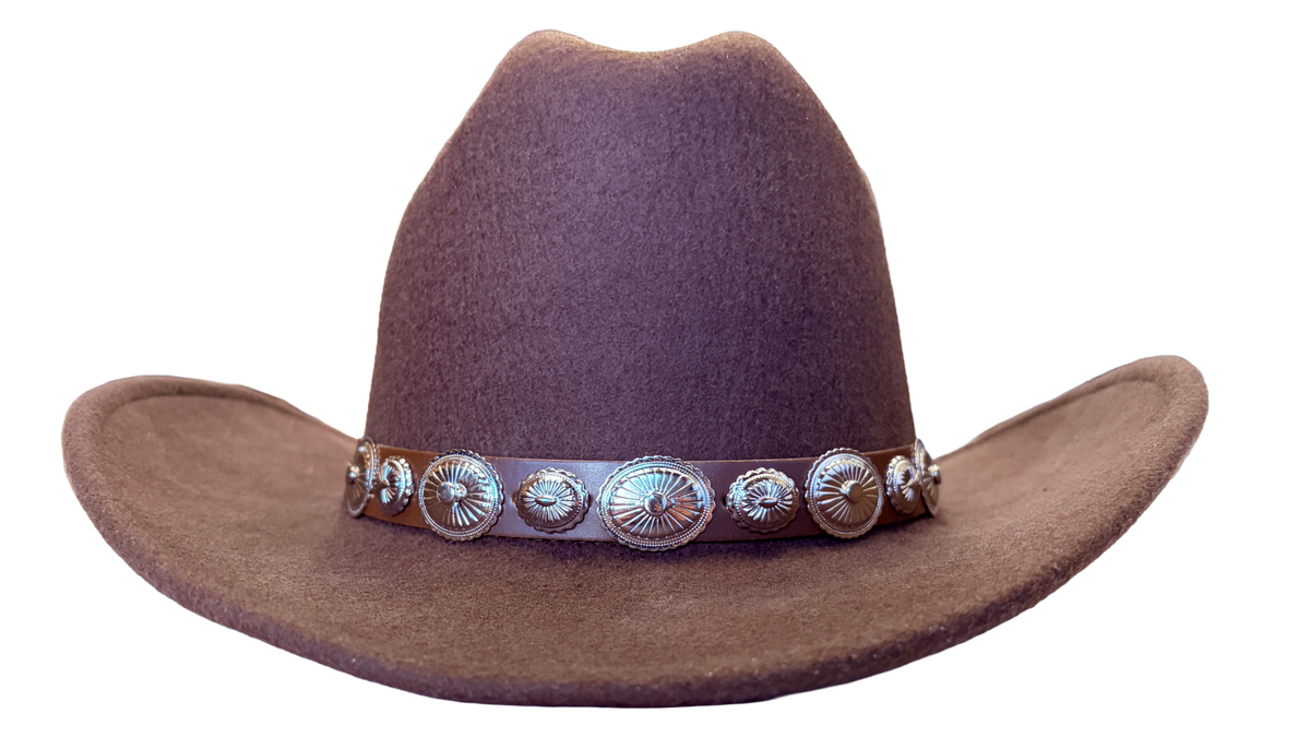 Crushable Brown Felt Concho Western Hat by Rockmount Ranch Wear with conchos band on wool felt