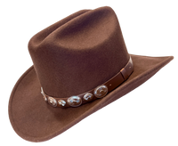 Crushable Brown Felt Concho Western Hat by Rockmount Ranch Wear with conchos band detail and cattleman crease