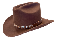 Crushable Brown Felt Concho Western Hat by Rockmount Ranch Wear with conchos band and cattleman crease