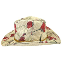 Floral Red and Green Print Straw Western Hat by Rockmount Ranch Wear, vintage floral cactus stitched