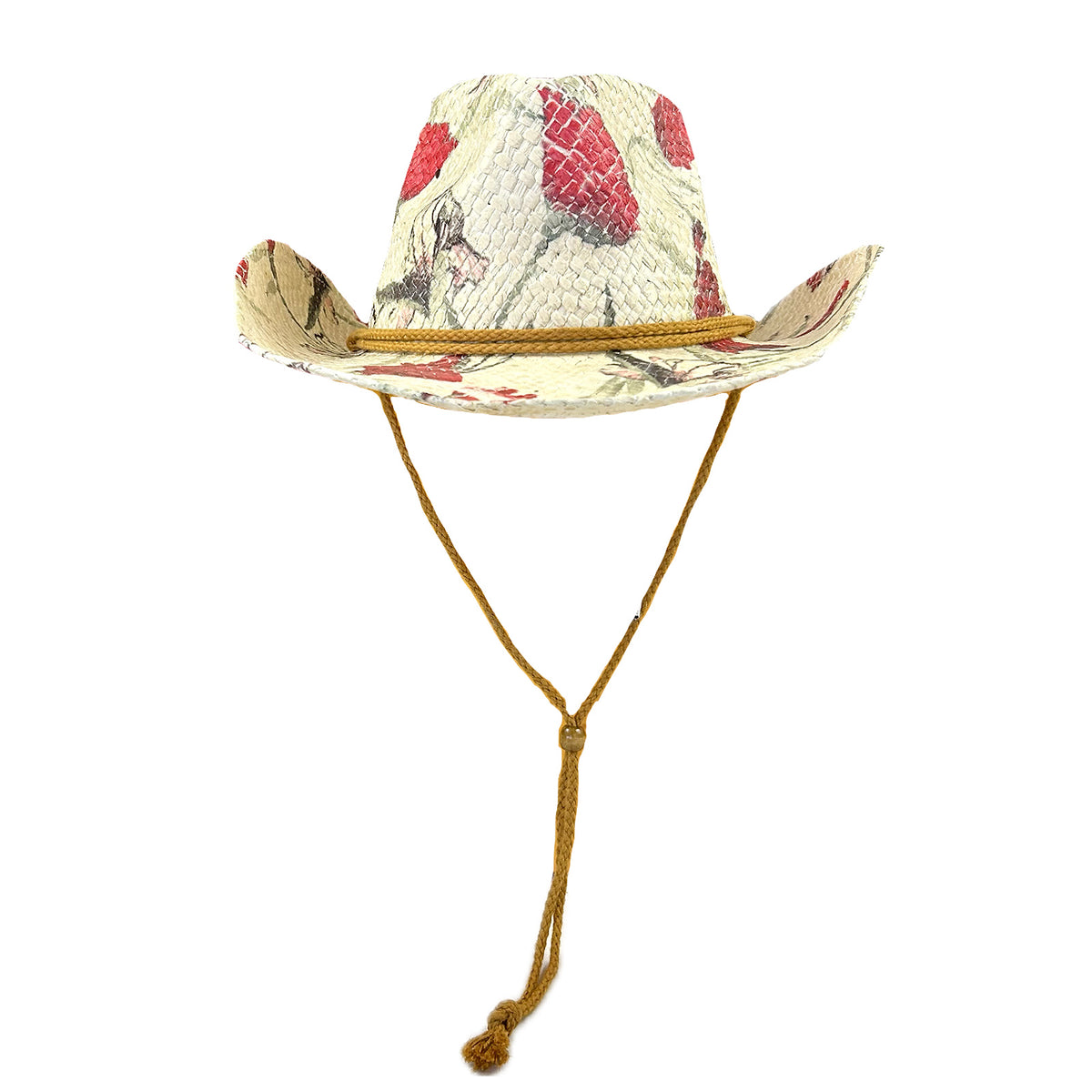 Floral Red and Green Print Straw Western Hat by Rockmount Ranch Wear with braided hat band