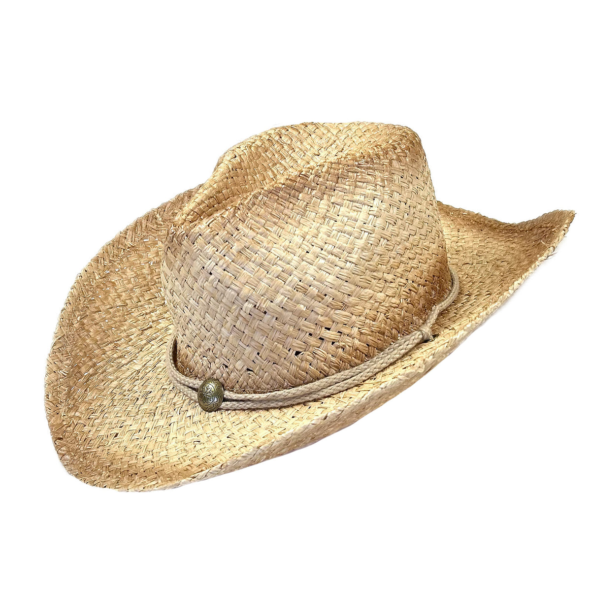 Raffia Full Vent Distressed Brown Band Straw Western Hat by Rockmount Ranch Wear, fully vented raffia straw