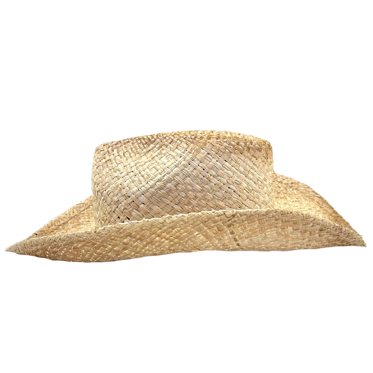 Raffia full vent distressed brown band straw western hat by Rockmount Ranch Wear, fully vented raffia straw