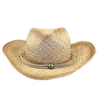 Raffia Full Vent Distressed Brown Band Straw Western Hat by Rockmount Ranch Wear, fully vented for warm weather