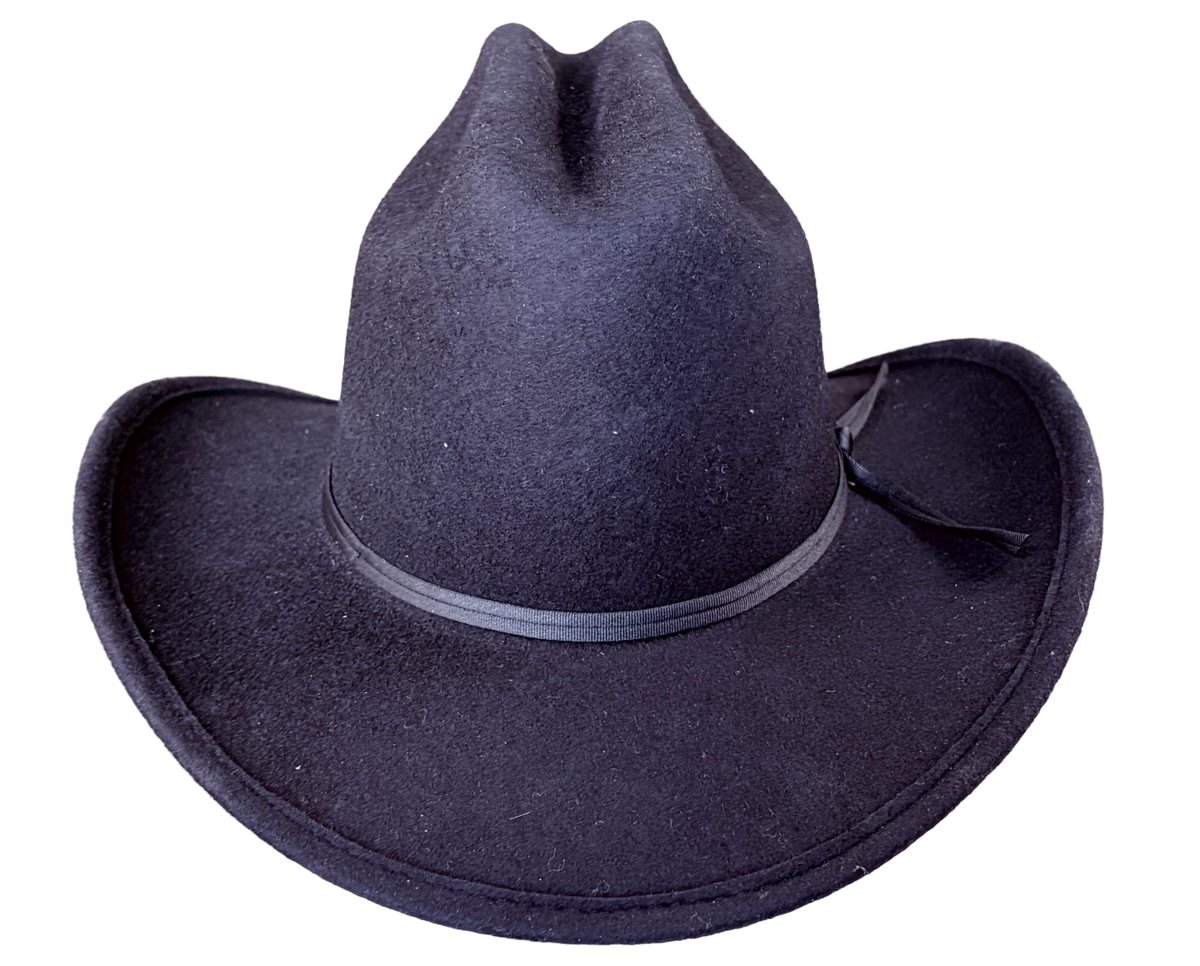 Kid's Black Wool Felt Western Cowboy Hat by Rockmount Ranch Wear, 4 inch crown and cattleman crease