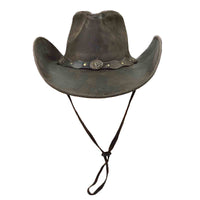 Brown Leather Western Hat with Studded Concho Hatband by Rockmount Ranch Wear, distressed finish leather