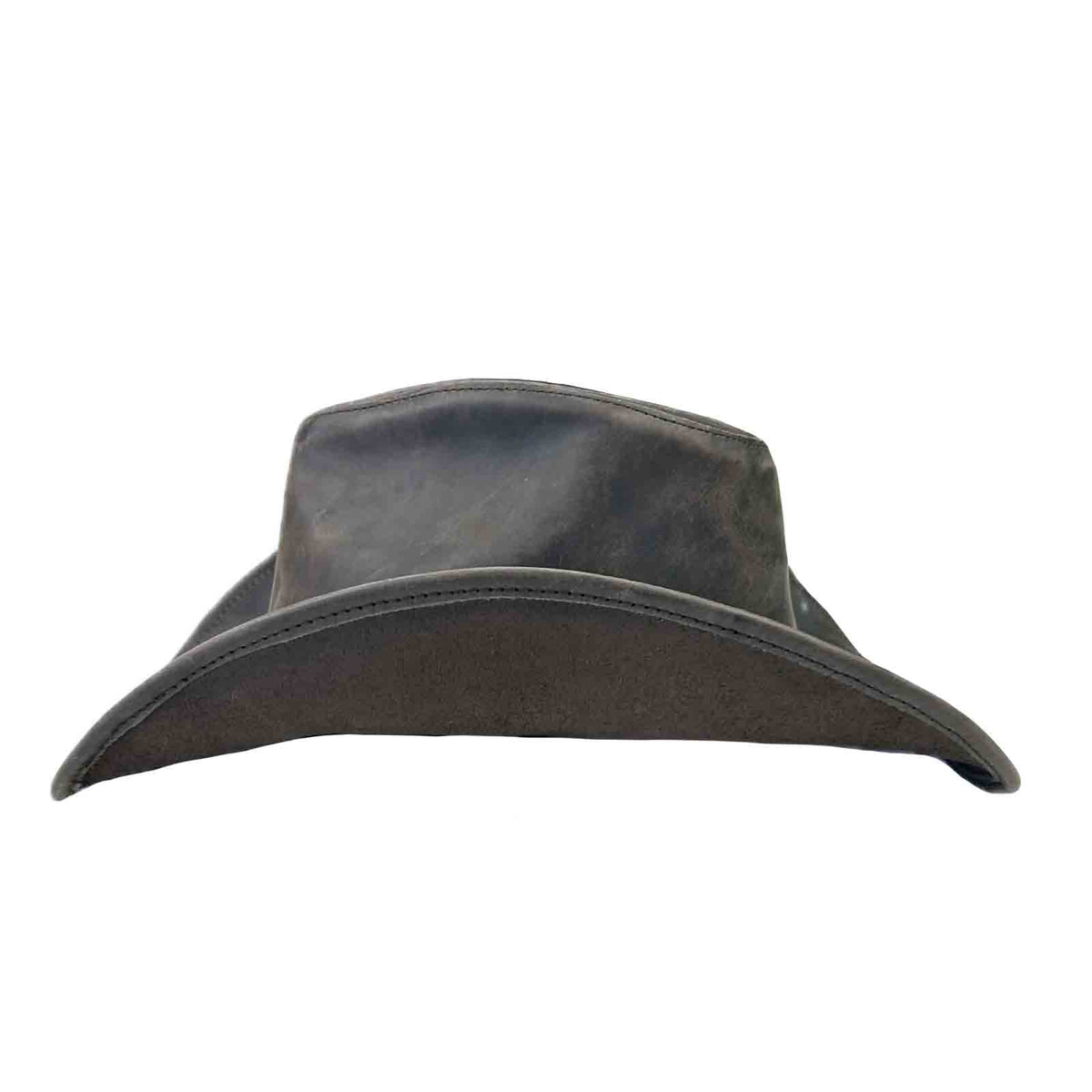 Brown Leather Western Hat with Studded Concho Hatband by Rockmount Ranch Wear, distressed finish leather