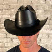 Full Grain Leather Hat in Cattleman Black Rockmount Ranch Wear with vintage leather finish and classic cowboy style