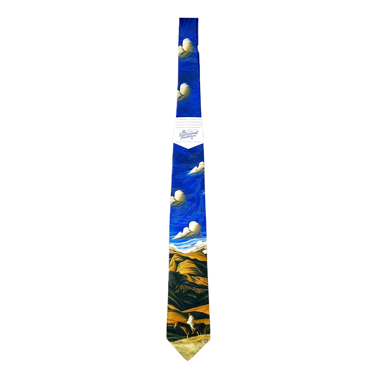 Desert Overlook Western Silk Tie by Rockmount Ranch Wear in blue with silk western necktie motif