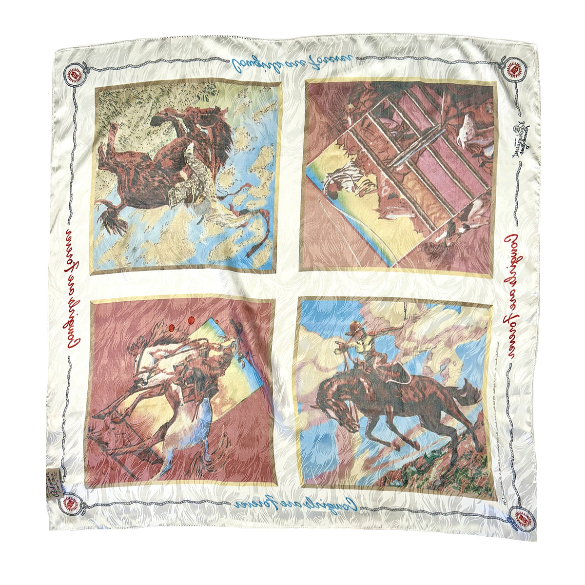 Limited-Edition Cowboys and Cowgirls Forever Silk Scarf by Buckeye Blake, Rockmount Ranch Wear, vintage western wear