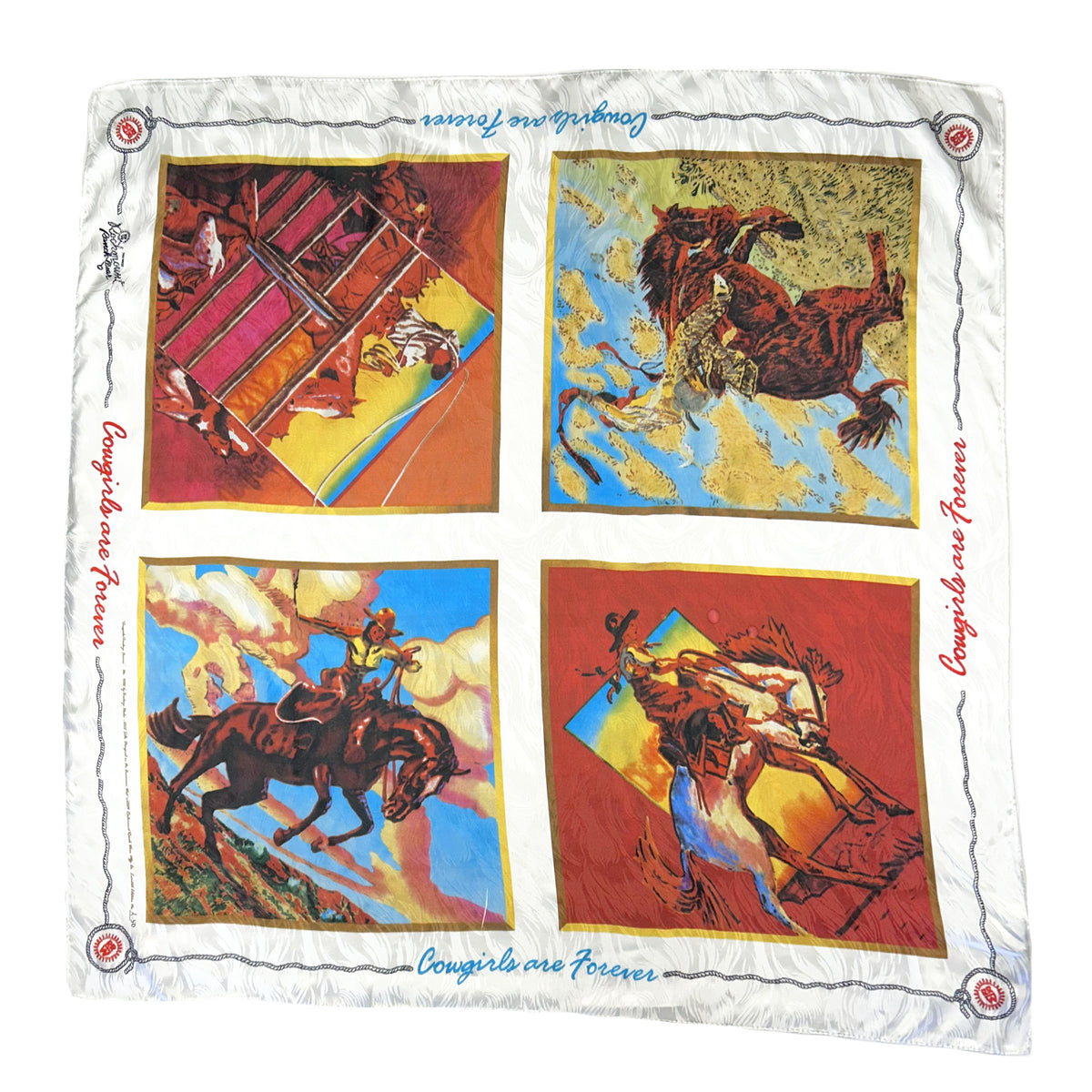 Limited-Edition Cowboys and Cowgirls Forever Silk Scarf by Buckeye Blake, vintage western wear with floral print
