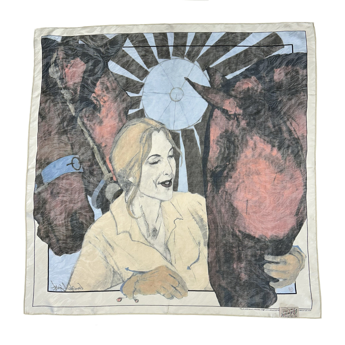 Limited-Edition Western Icons Silk Scarf by Donna Howell-Sickles, Rockmount Ranch Wear, vintage silk scarf
