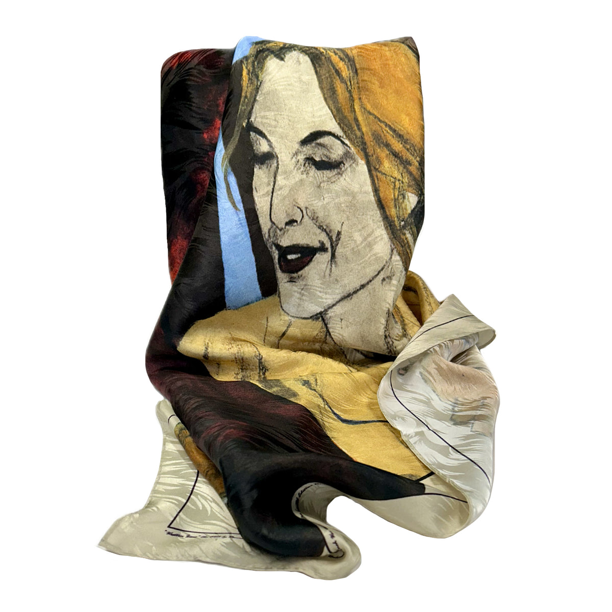 Limited-Edition Western Icons Silk Scarf Rockmount Ranch Wear in vintage gold and black with hand-sewn hem