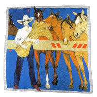 Limited Edition Standing by the Girls silk scarf by Rockmount Ranch Wear, blue with hand-sewn hem