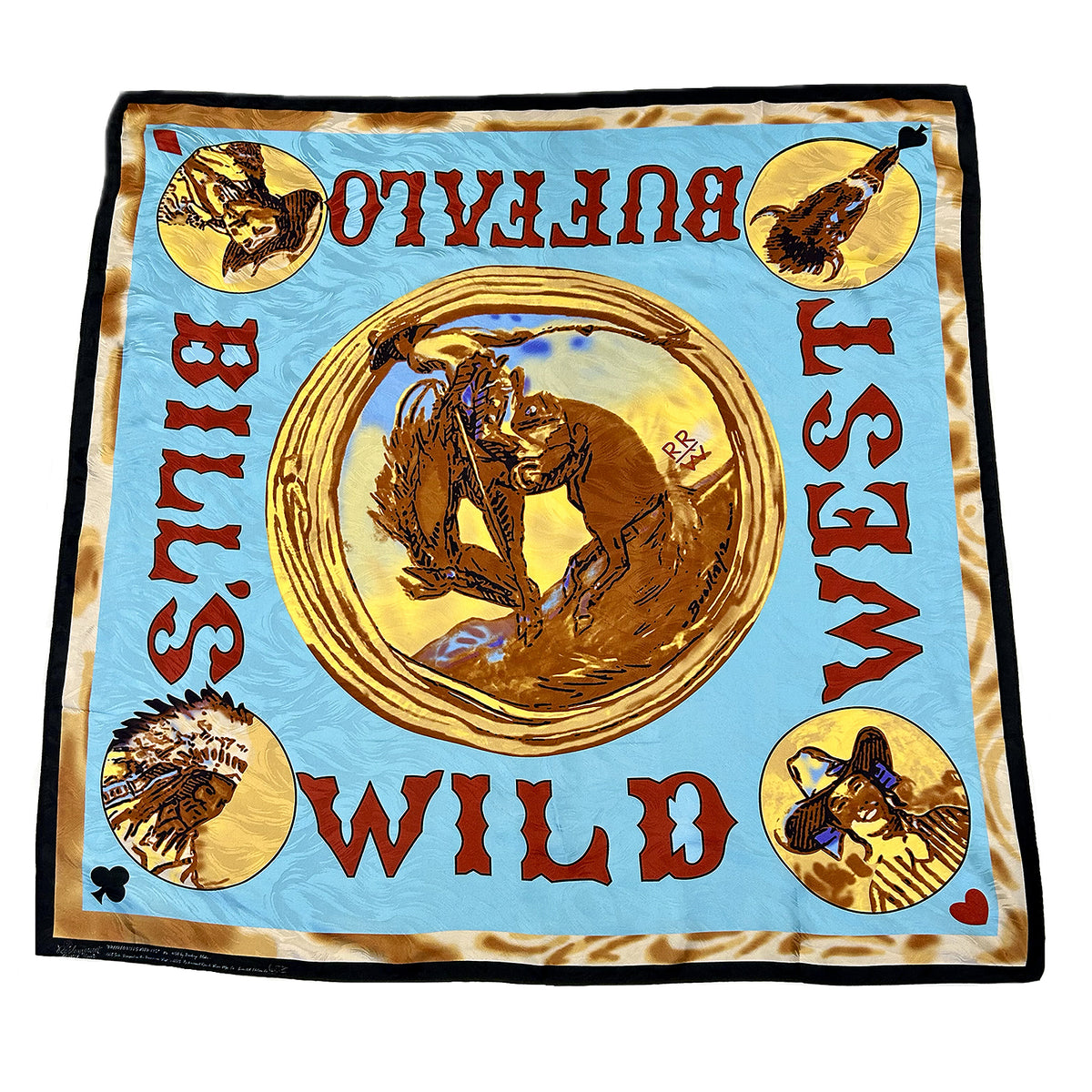 Limited-Edition Buffalo Bill's Wild West Show Silk Scarf by Buckeye Blake, Rockmount Ranch Wear, 36 inch square silk scarf