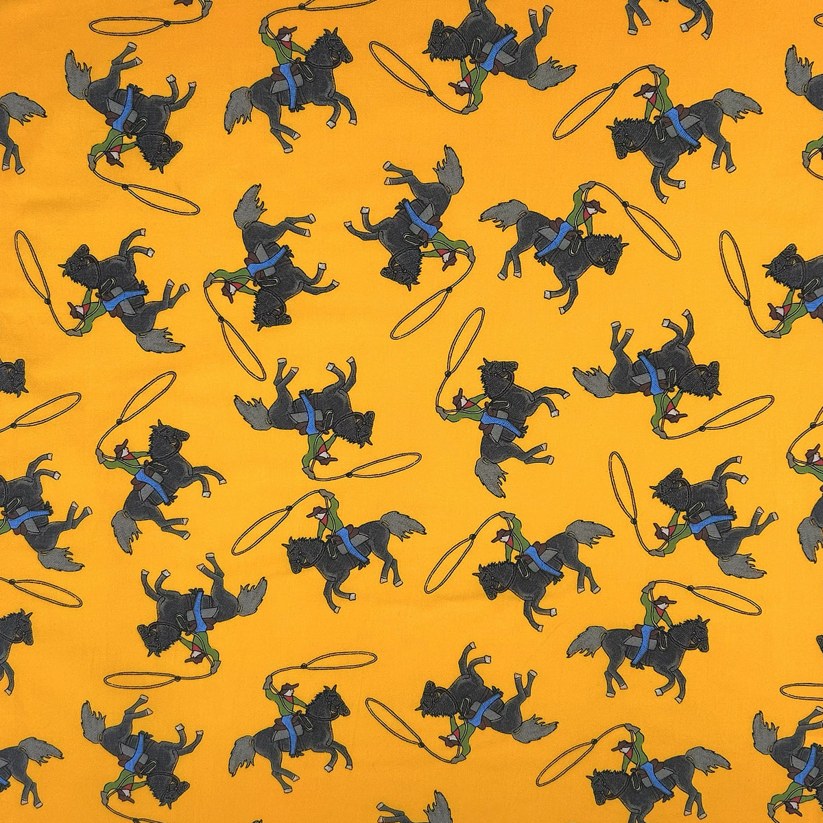 Yellow Ropers Western Cotton Bandana by Rockmount Ranch Wear with vintage cowboy print on 100 cotton