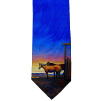 Limited-Edition Outside Sunset with Horses Silk Tie by Howard Post from Rockmount Ranch Wear, 100 percent silk