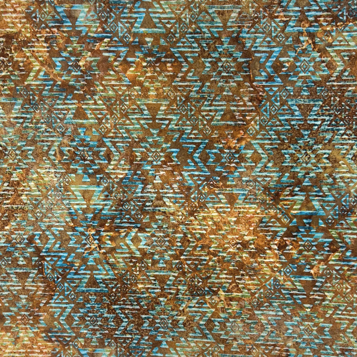 Brown and Turquoise Native Pattern Western Cotton Bandana by Rockmount Ranch Wear, vintage floral fringe