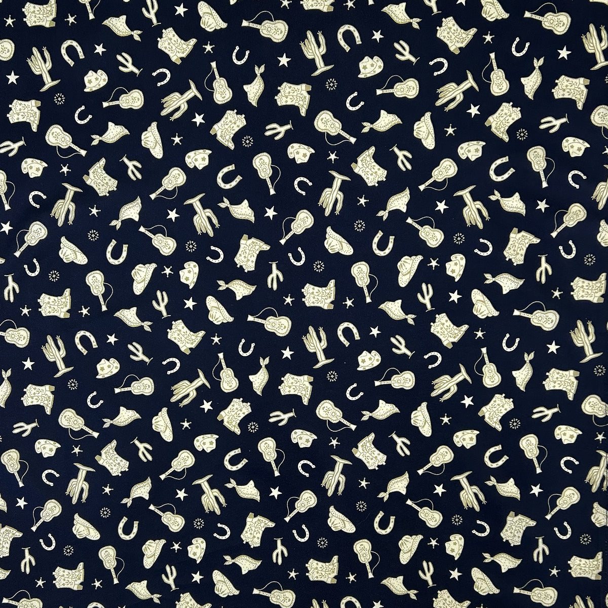 Guitars, Hats and Horseshoes Blue Western Cotton Bandana by Rockmount Ranch Wear, 100 cotton