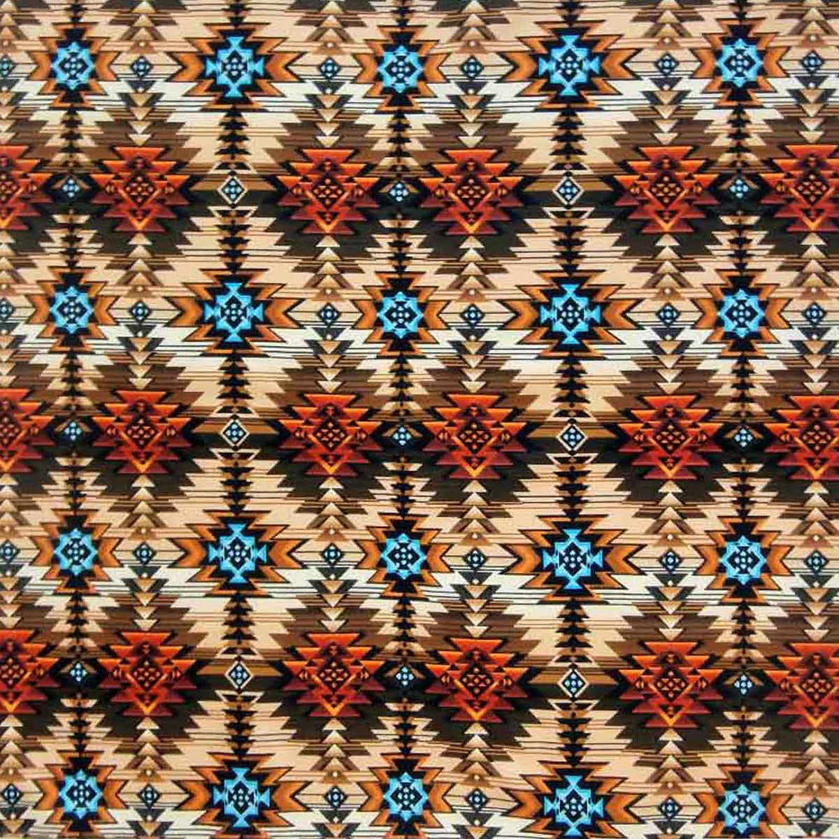 Native American Inspired Print Western Cotton Bandana in brown and rust with vintage geometric floral pattern