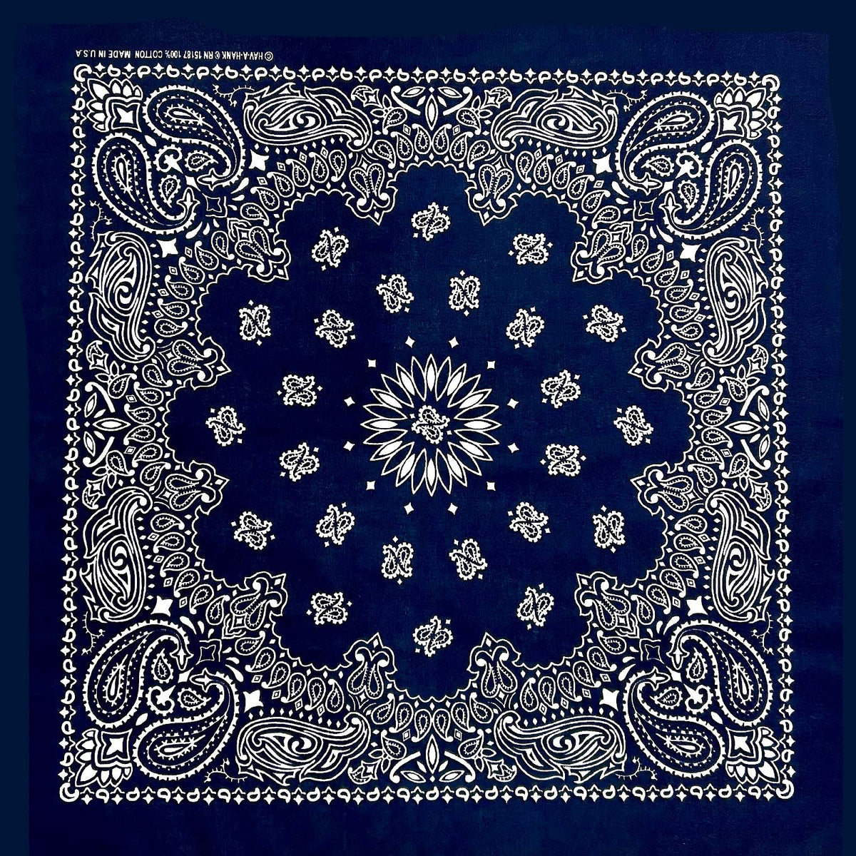 Paisley Western Cotton Bandana in Navy by Rockmount Ranch Wear, vintage floral pattern accessory, 21 inch square