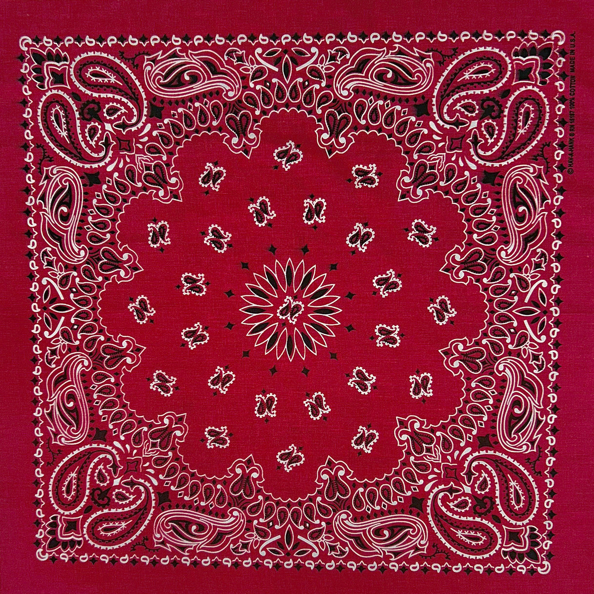Paisley Western Cotton Bandana in Red by Rockmount Ranch Wear, vintage fringe, floral embroidered cotton