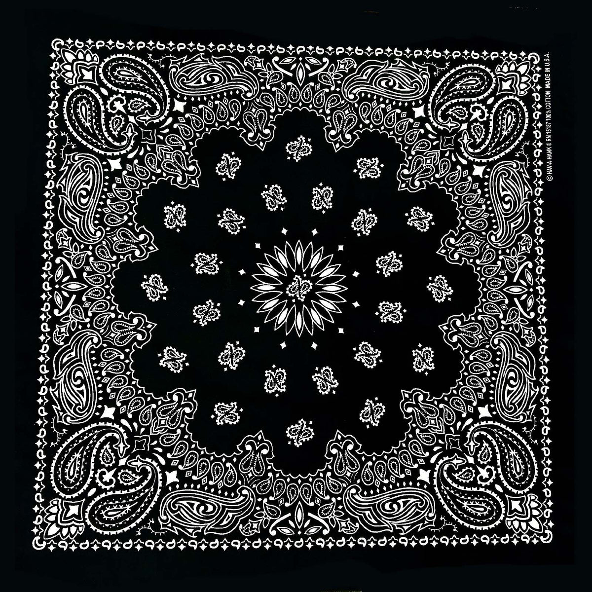 Paisley Western Cotton Bandana in Charcoal Black by Rockmount Ranch Wear, vintage floral fringe