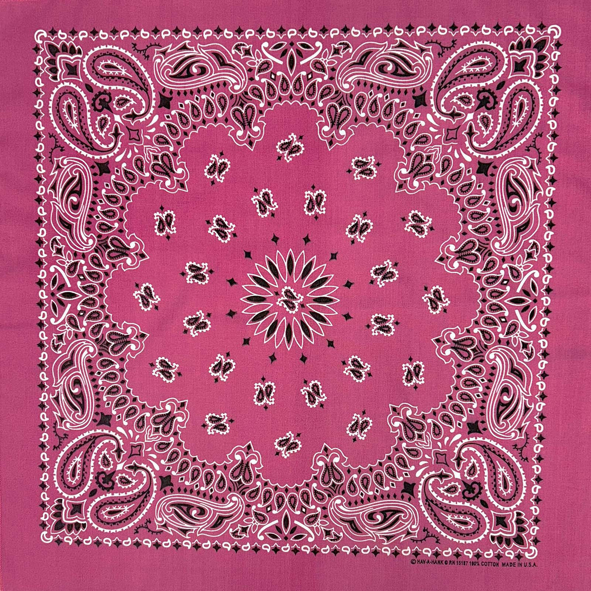 Paisley Western Cotton Bandana in Fuchsia by Rockmount Ranch Wear, vintage fringe embroidered floral print