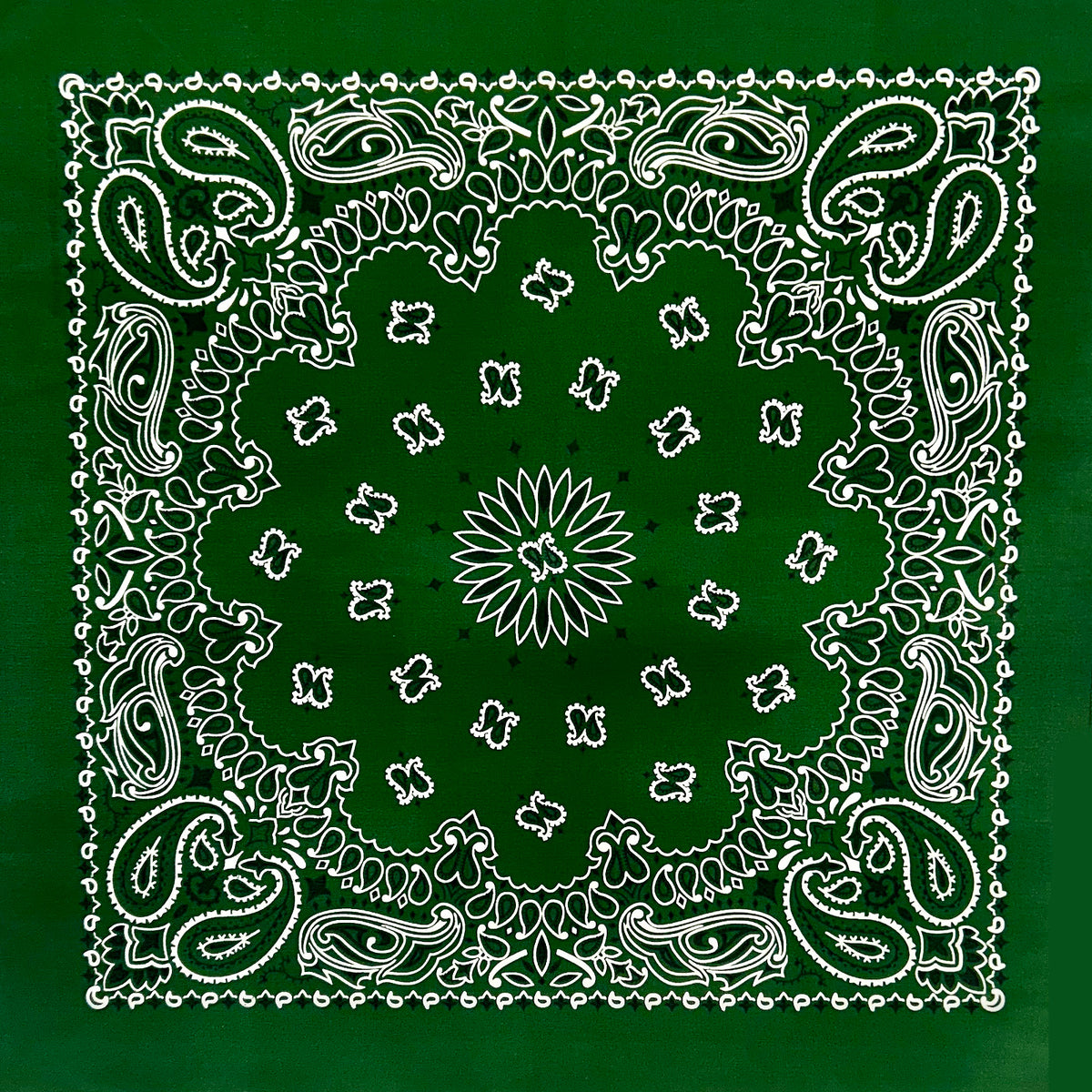 Paisley Western Cotton Bandana in Green by Rockmount Ranch Wear with floral fringe and 100 cotton fabric