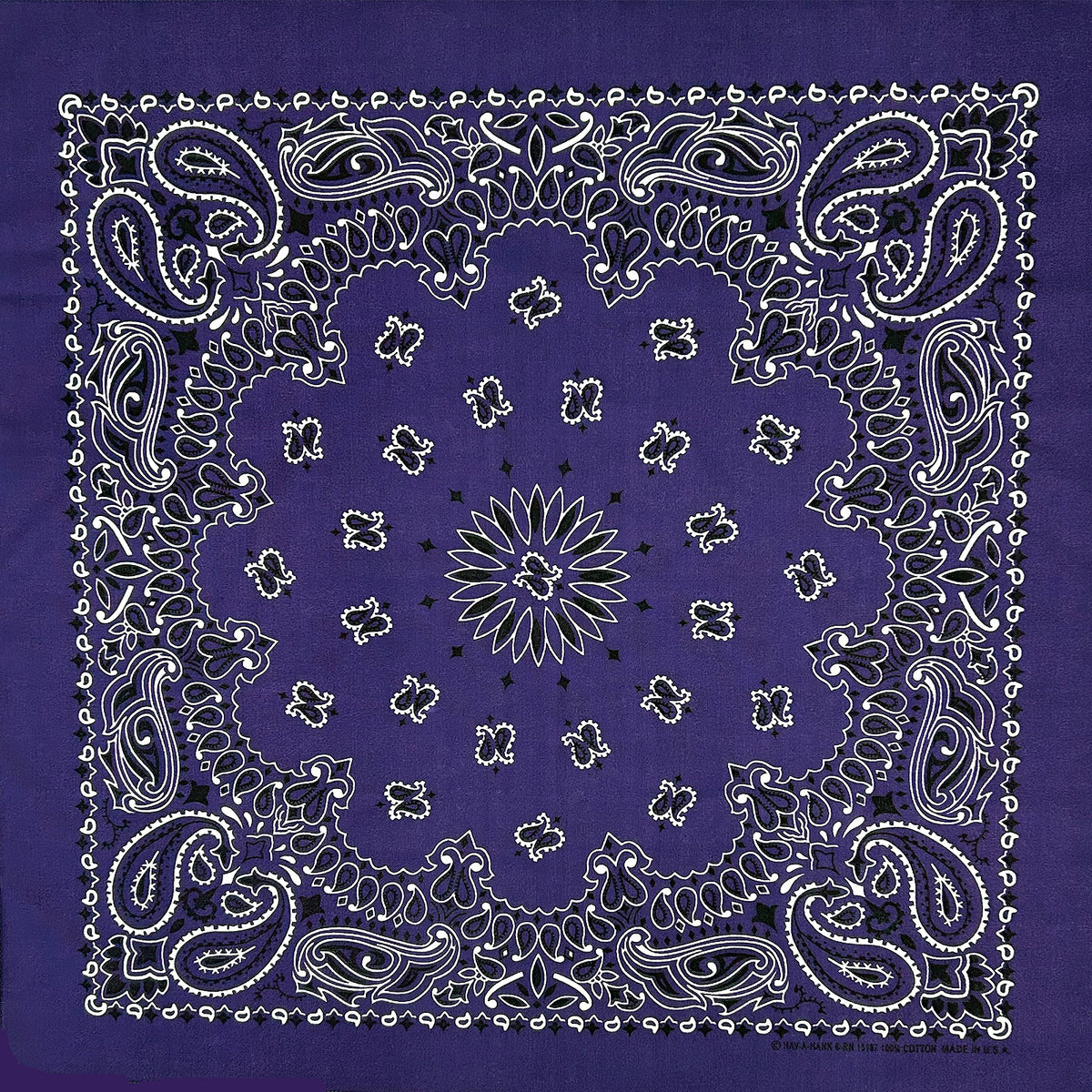 Rockmount Ranch Wear Paisley Western Cotton Bandana in purple with vintage fringe floral embroidery