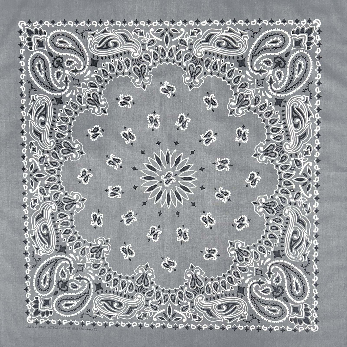 Paisley Western Cotton Bandana in Silver by Rockmount Ranch Wear, vintage embroidered floral fringe design