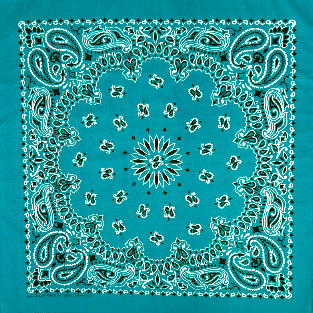 Paisley Western Cotton Bandana in turquoise by Rockmount Ranch Wear with floral vintage western pattern