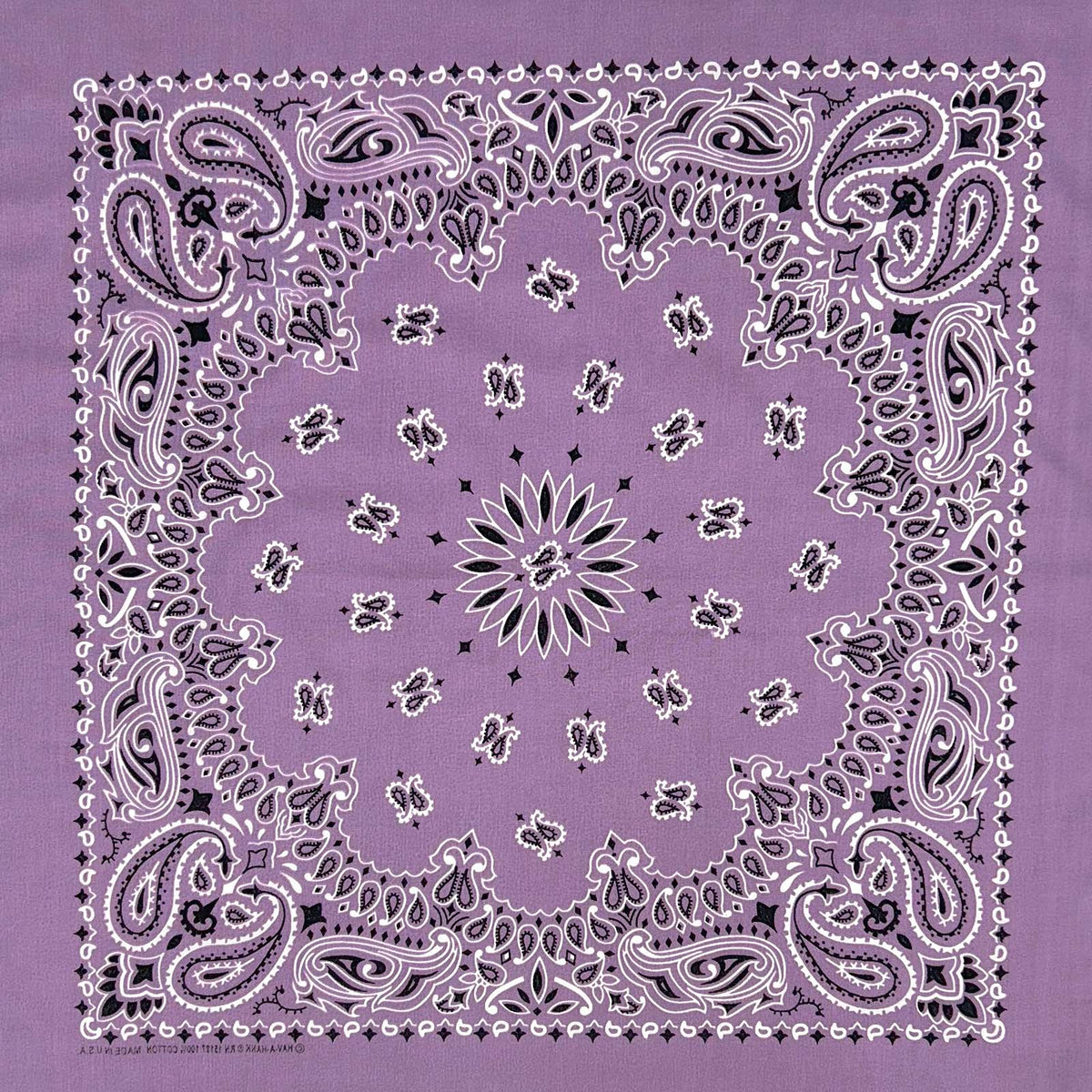 Paisley Western Cotton Bandana in Lavender by Rockmount Ranch Wear, vintage floral bandana with embroidered details