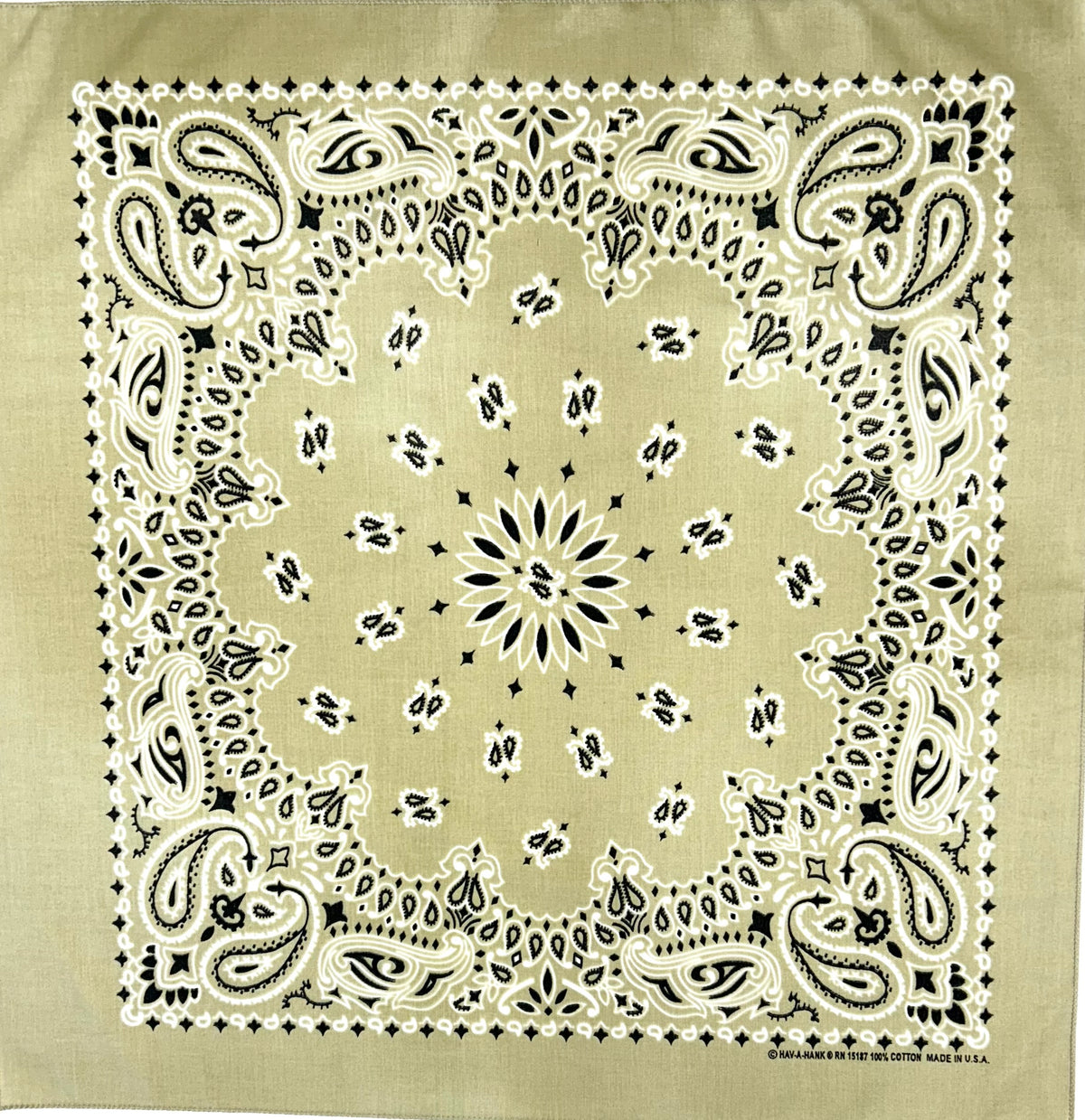 Paisley Western Cotton Bandana in Tan by Rockmount Ranch Wear with vintage fringe and embroidered floral details