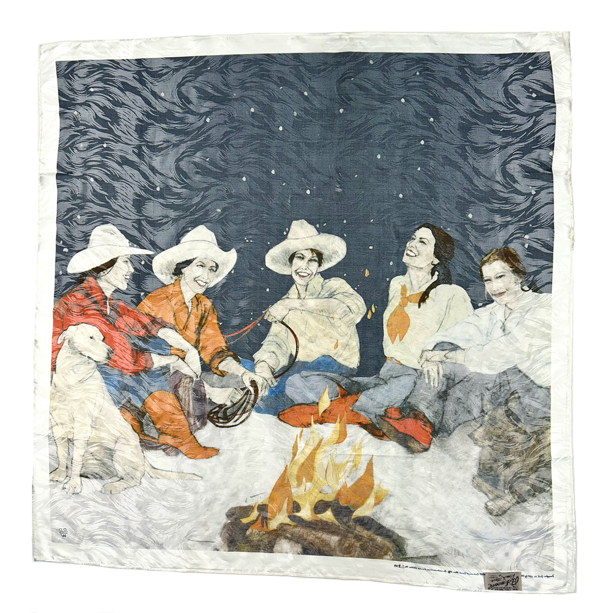 Limited-Edition Campfire Girls Silk Scarf by Donna Howell-Sickles from Rockmount Ranch Wear, 36 inch square silk